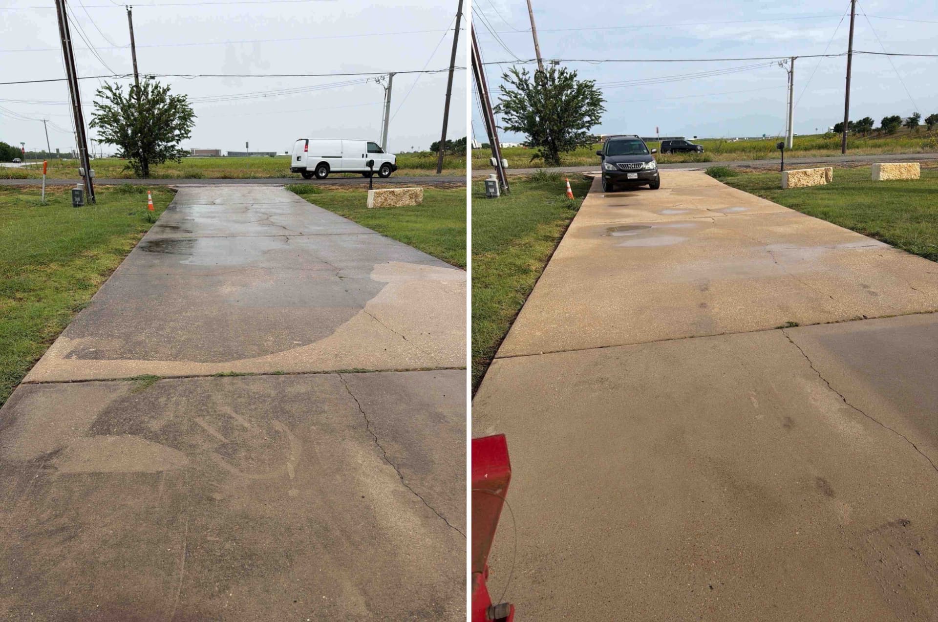 Before and after driveway pressure washing in Austin, TX