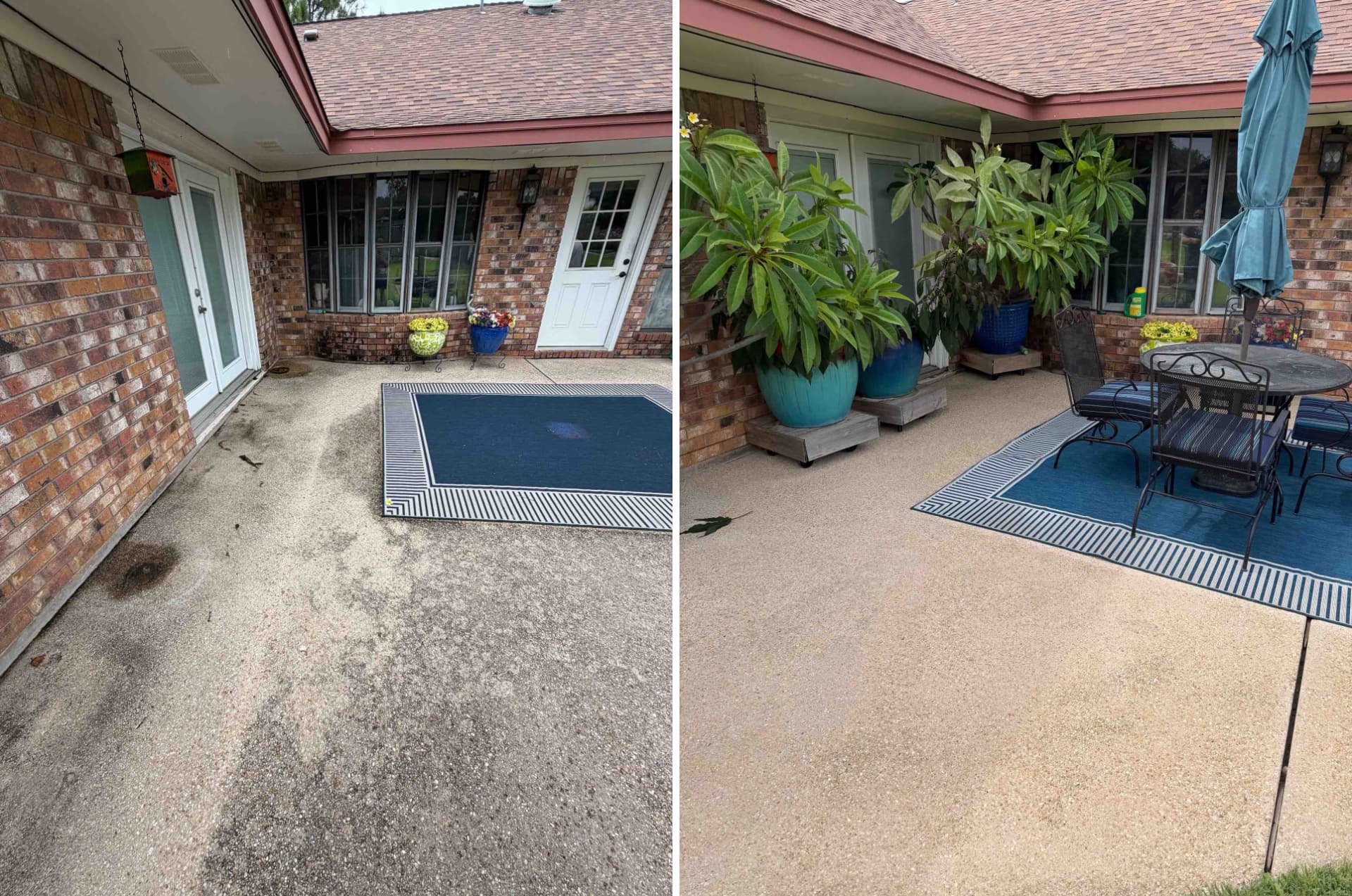 Before and after patio and concrete cleaning